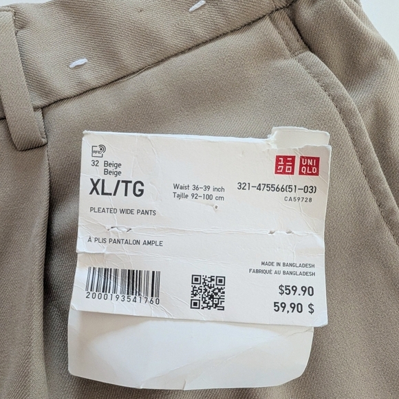 NWT Uniqlo Men's Beige Pleated Wide Pants ~ Size XL - Picture 8 of 9